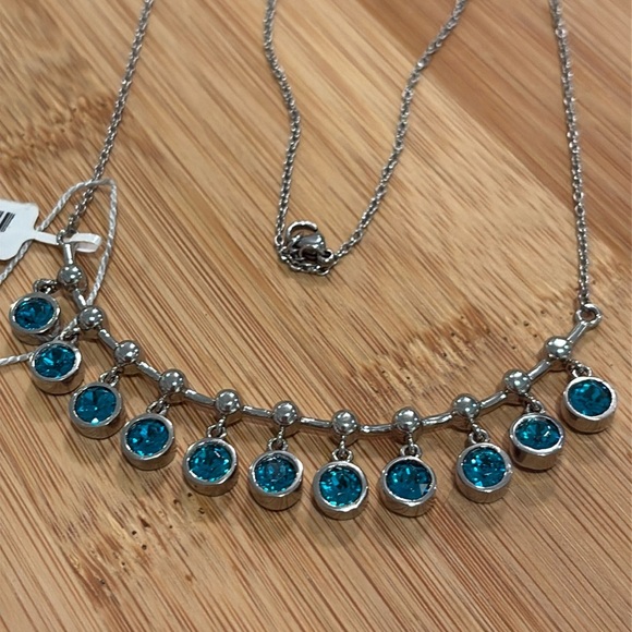 NWT Swarovski Silver Necklace with Dark Aqua Crystals - Picture 1 of 5